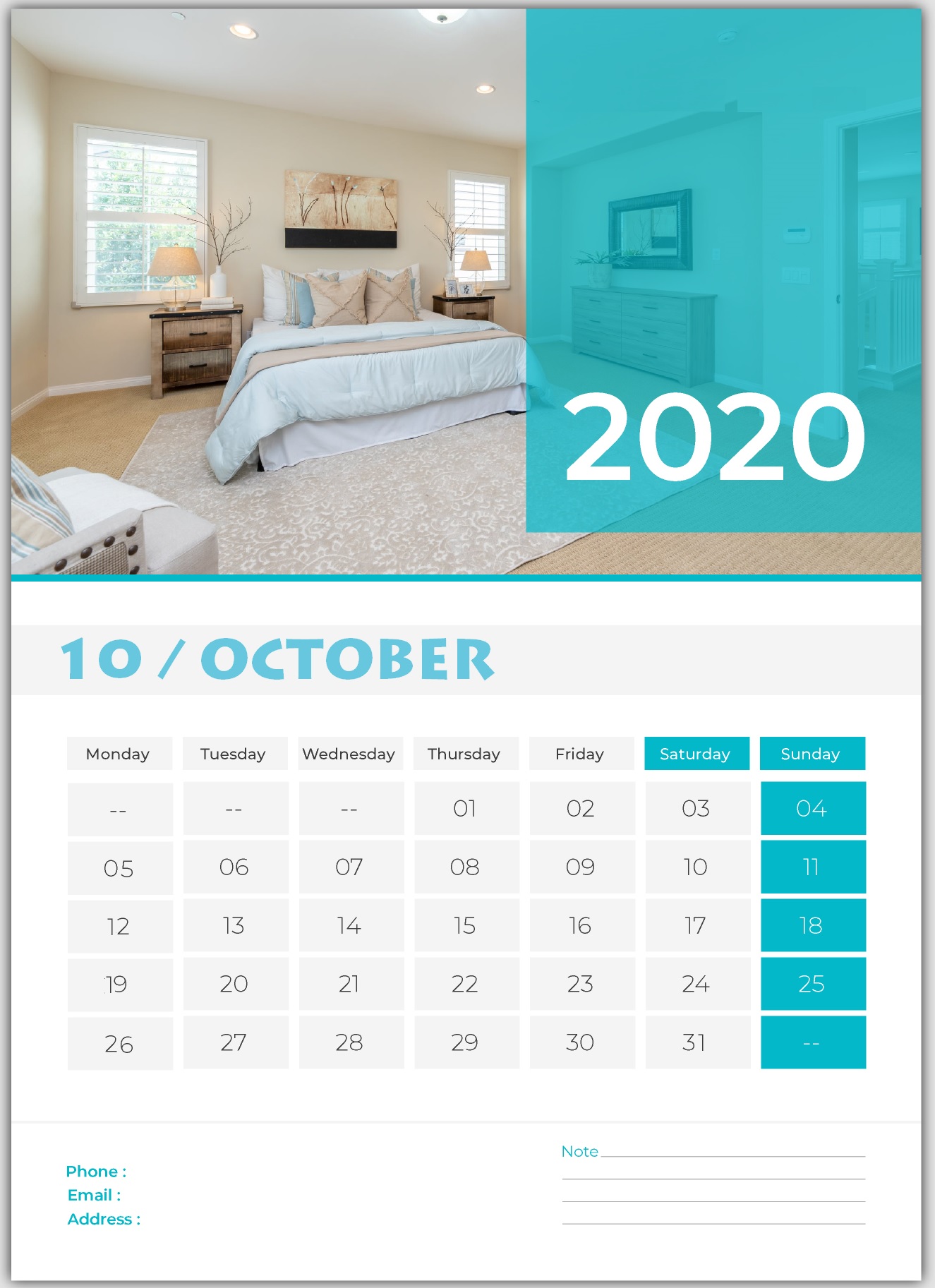 Print October 2020 Wall Calendar