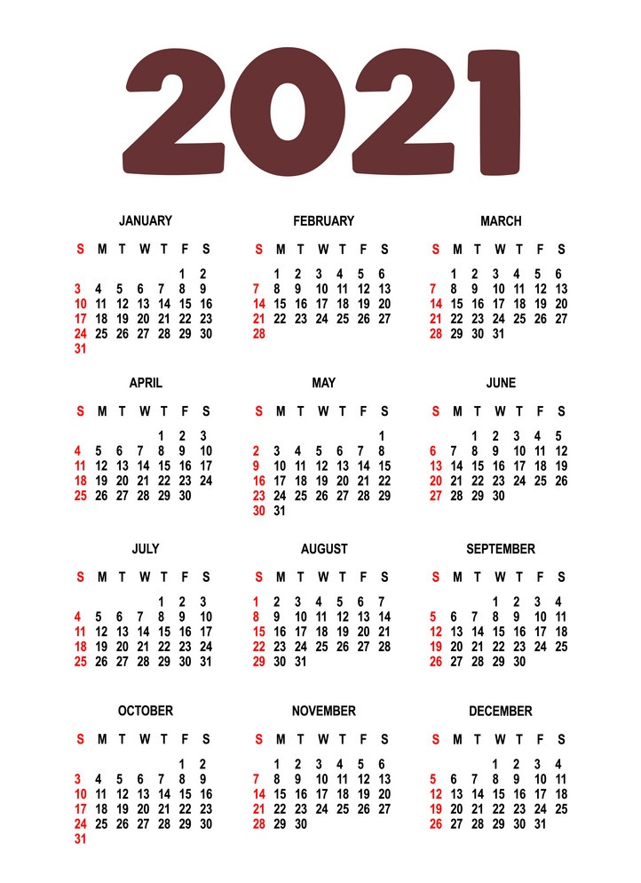 Printable 2021 One Page Calendar