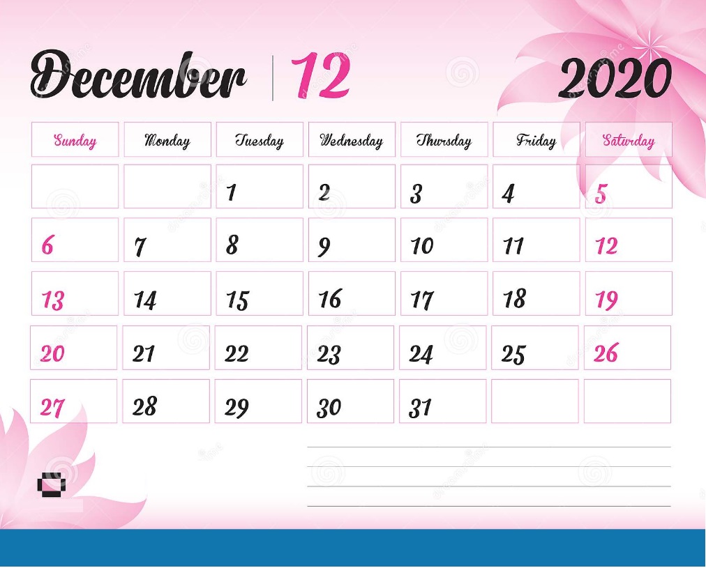 Beautiful December 2020 Office Desk Calendar