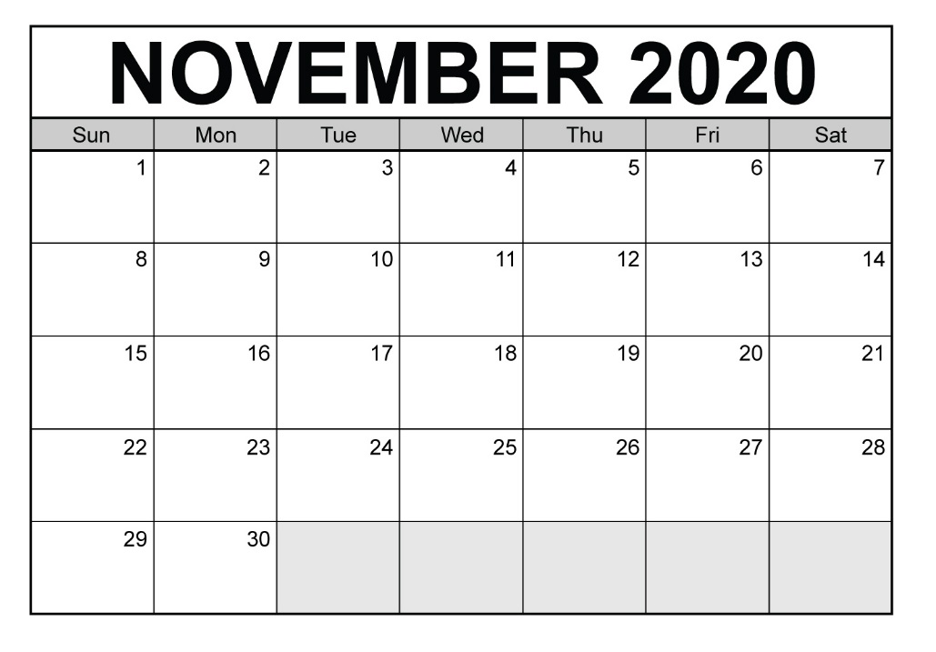 Blank November 2020 Calendar