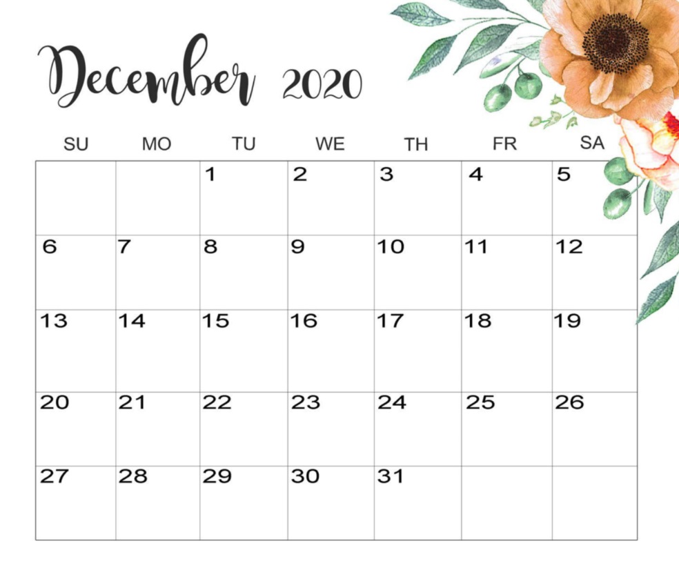 Cute Floral December 2020 Calendar Designs
