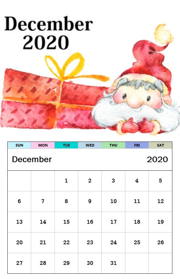 Cute Santa December 2020 Calendar Designs