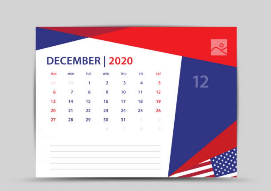 December 2020 Office Desk Calendar