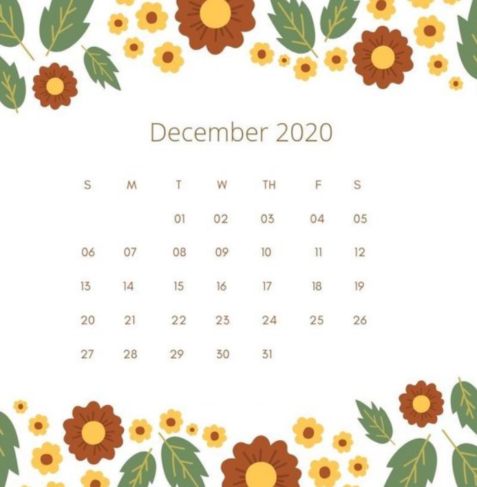 Floral December 2020 Calendar Planner