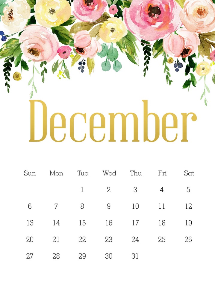 Floral December 2020 Calendar Template
