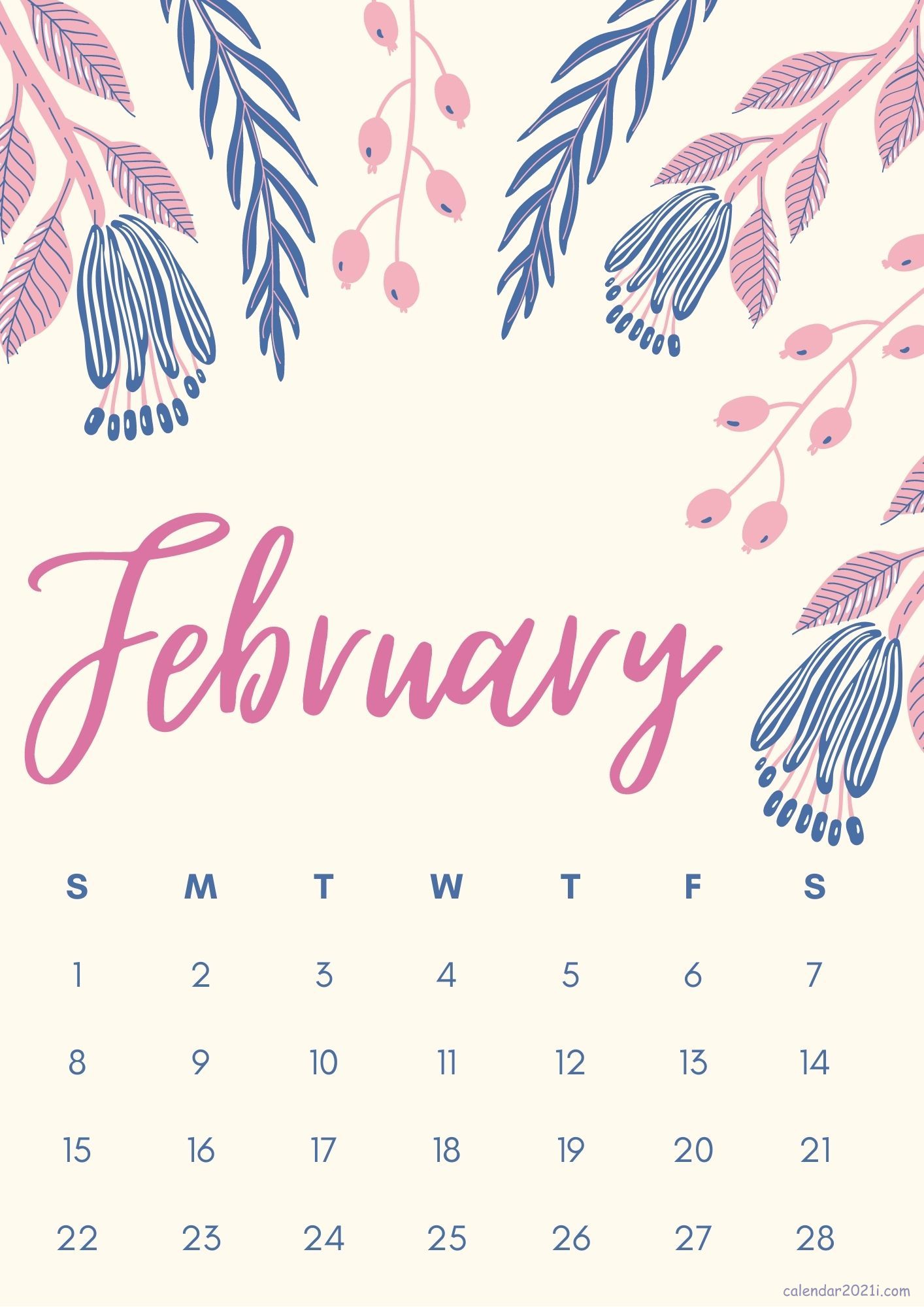 Floral February 2021 Calendar Printable