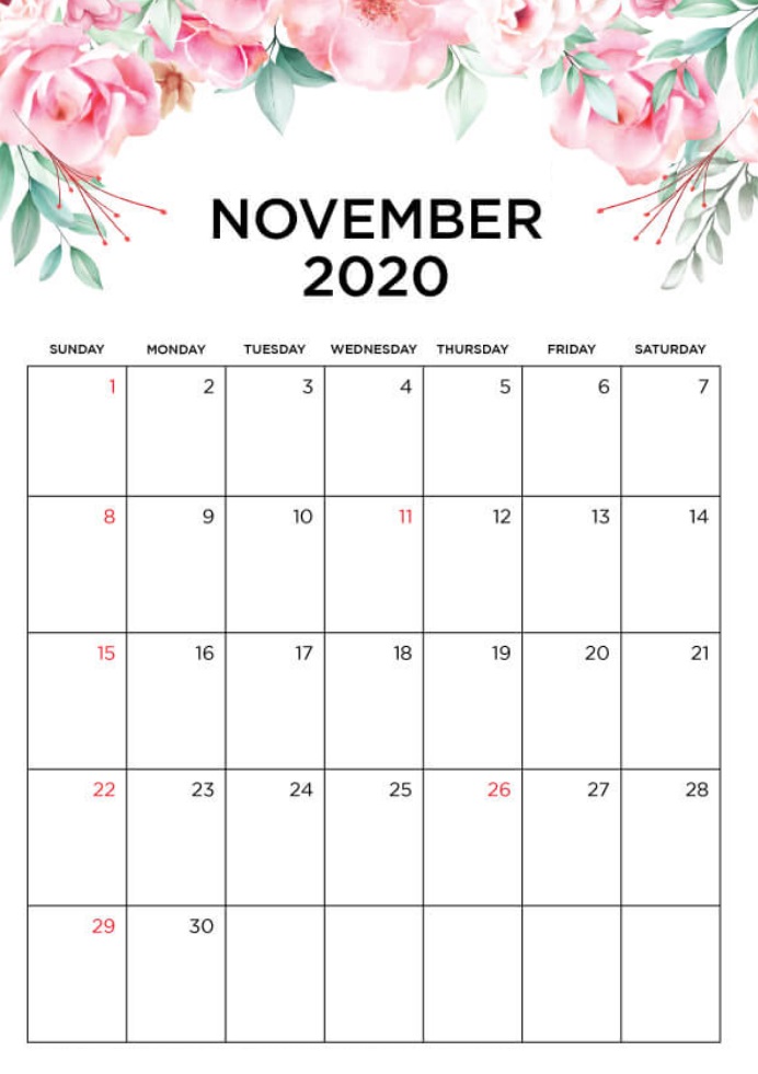 Floral November 2020 Office Desk Calendar