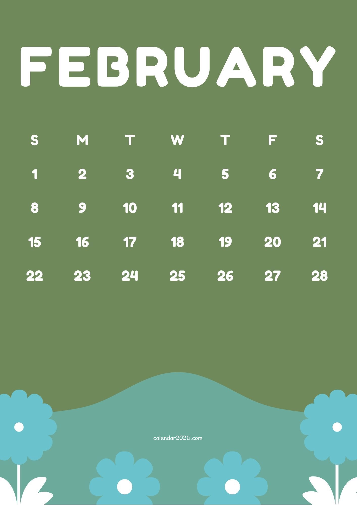 Free February 2021 Floral Calendar