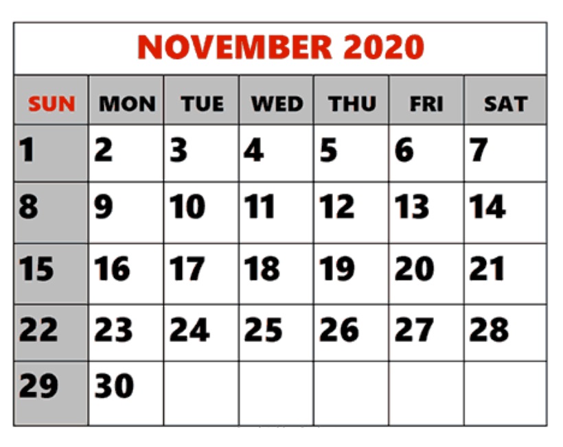 November 2020 Calendar Download