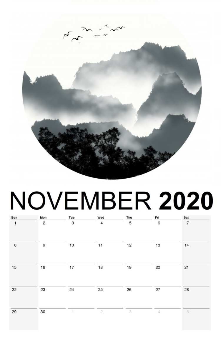 November 2020 River watercolor Wall Calendar