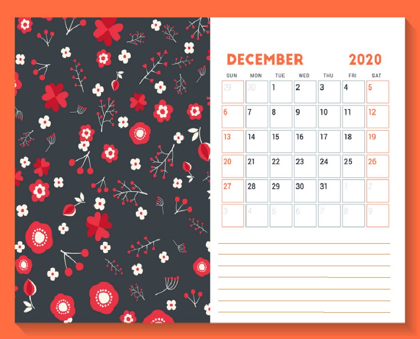 Print December 2020 Desk Calendar