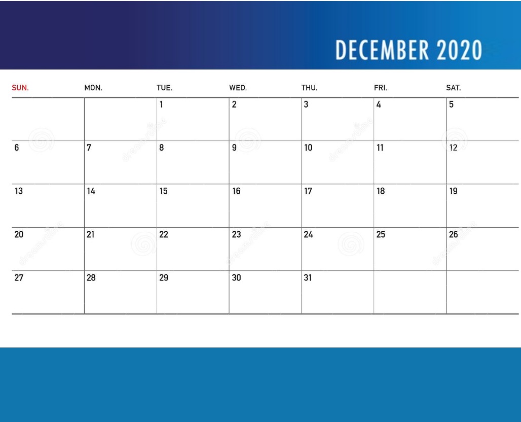 Printable December 2020 Office Desk Calendar