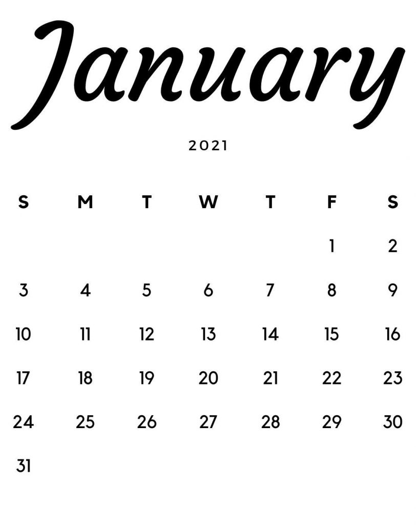 January 2021 Minimalist Calendar Printable Free Download