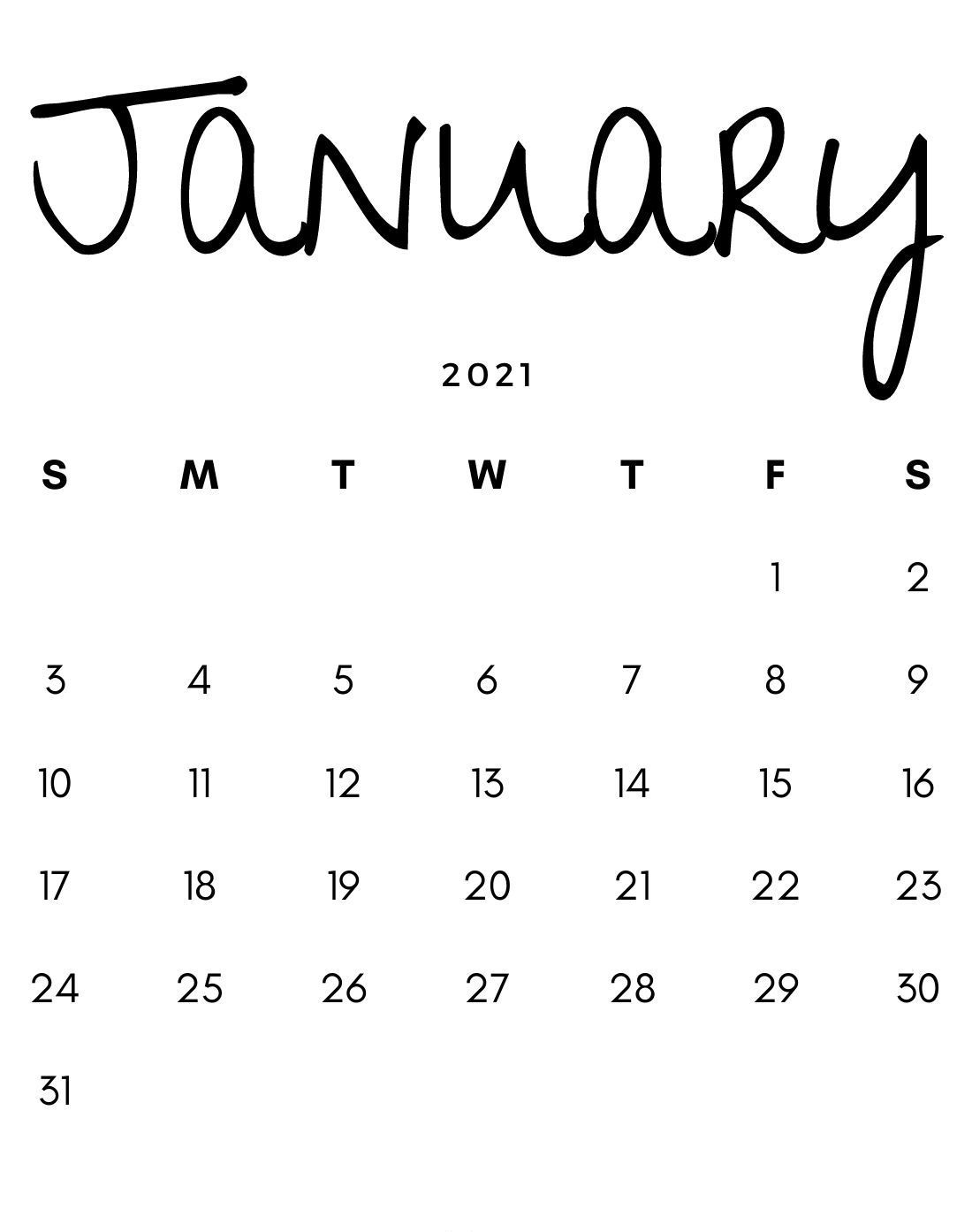 January 2021 Minimalist Calendar Printable Template