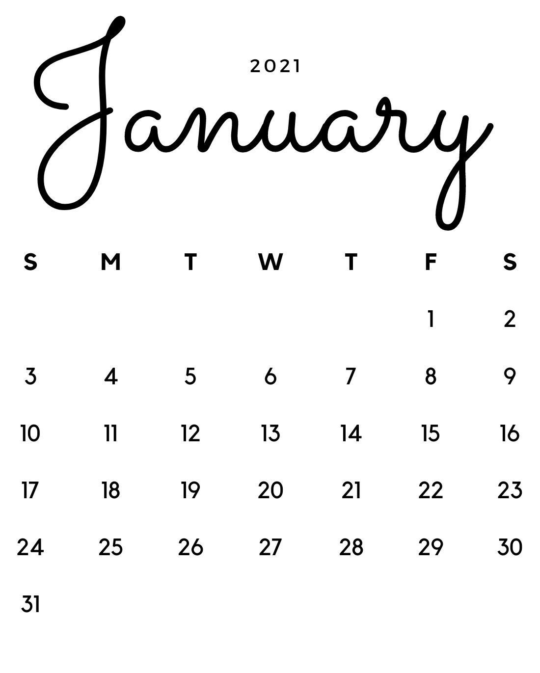 January 2021 Minimalist Calendar