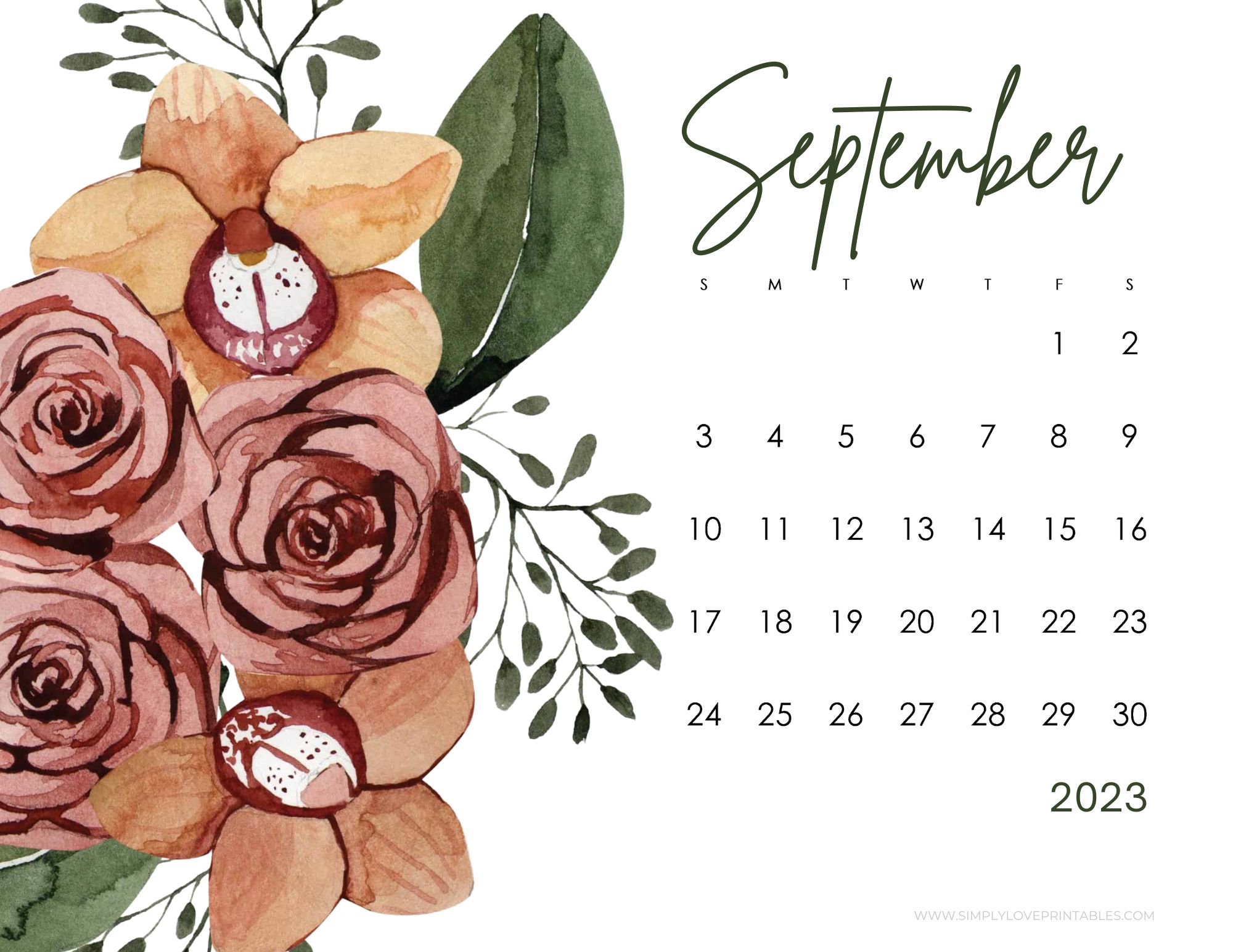 september 2023 calendar floral