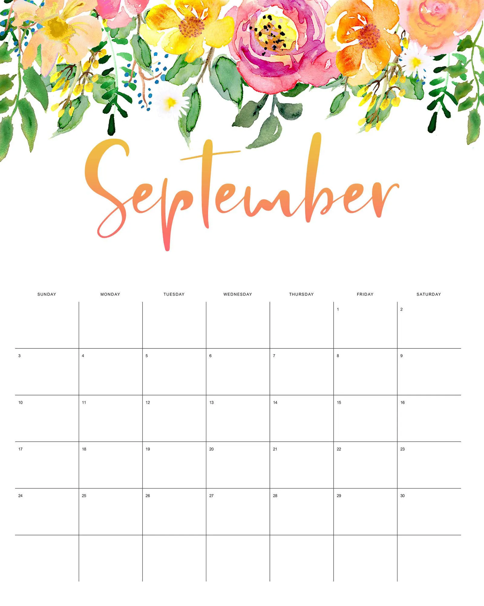 september 2023 calendar floral 3