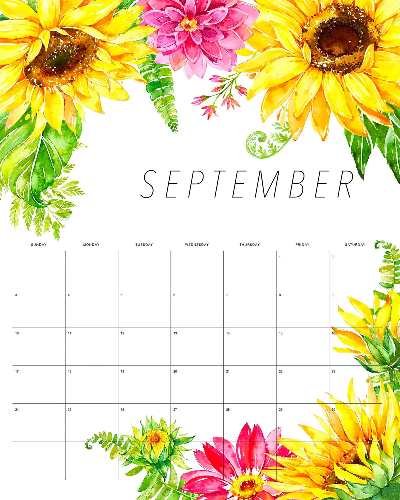 september 2023 calendar floral 6